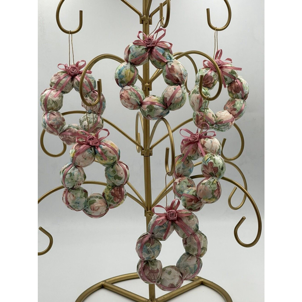 Vintage 1980s Fabric Covered Bead Wreath Ornament Victorian Shabby Chic Granny